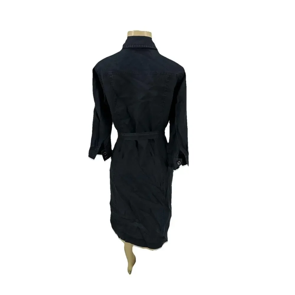Boden Size 12R Women Button Up Linen Dress Midi 3/4 Sleeve Belted Waist 3-34